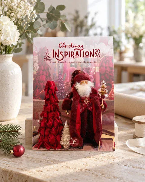 Il catalogo Christmas Inspiration 2026 sul bancone di un fiorista